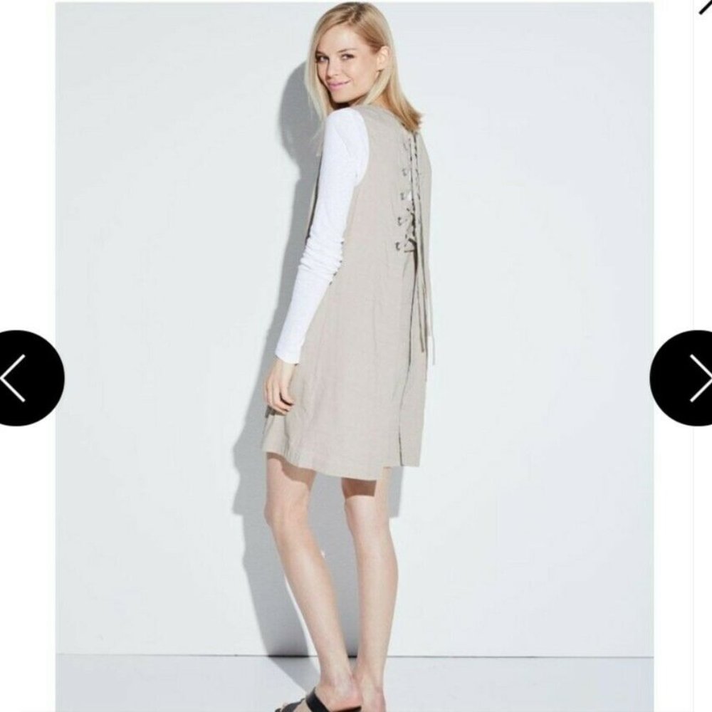 Theory "Keshelle" Lace-Up Back Shift Dress crunch-wash linen